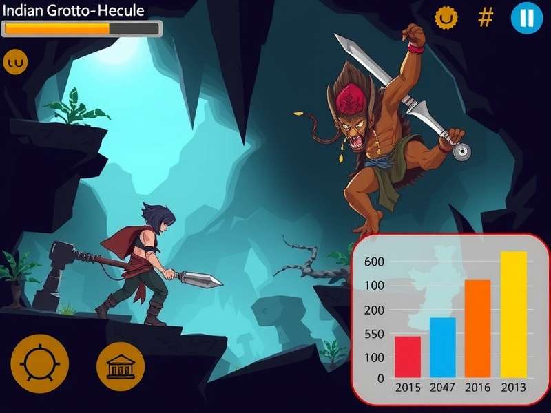 Indian Grotto Hero gameplay screenshot showing character in mystical grotto